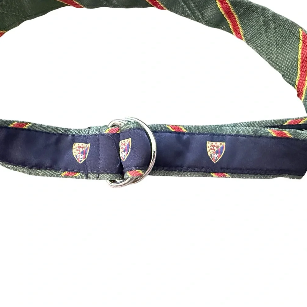 Ralph Lauren Children’s D-Ring Belt Green Striped Crest Canvas Preppy Youth